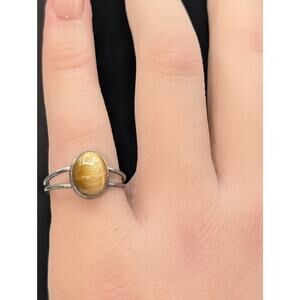 Vintage Carmel Color Stone Split Shank Sterling Silver Ring Size 4.5